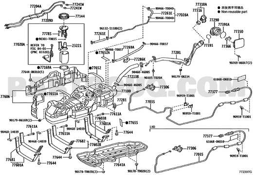 مخطط كتالوج تويوتا لموضع غطاء فتحة الوقود 77350-0K010، موضع 77350 | Toyota EPC location diagram for fuel filler lid 77350-0K010, callout 77350