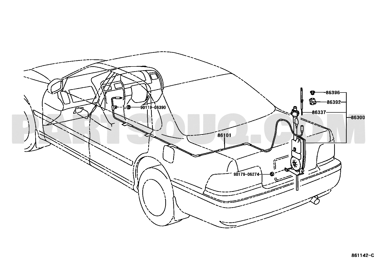 سارية هوائي تويوتا 86337-8Y001 في مخطط قطع OEM
