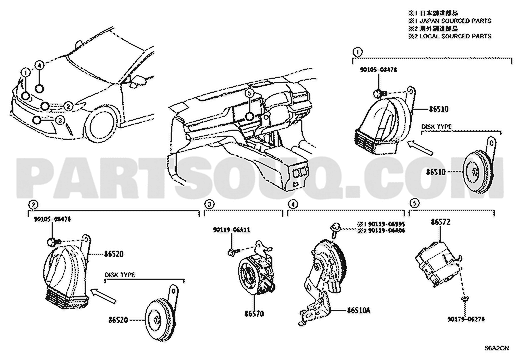 مخطط موضع البوق عالي النغمة 86510-60300 | Toyota EPC diagram