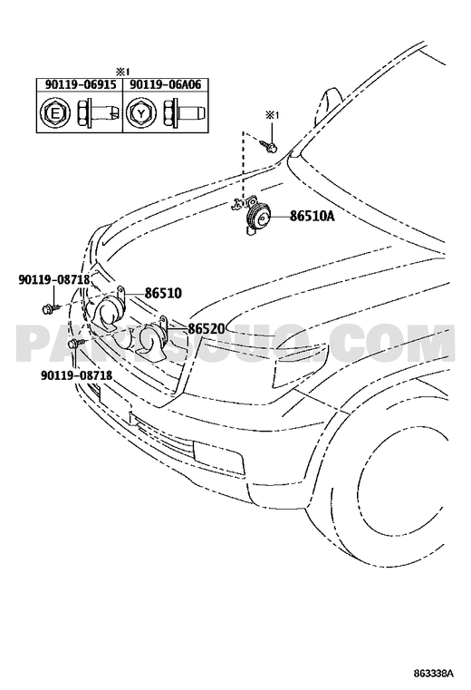 مخطط Toyota EPC لموضع البوري منخفض النغمة 86520-60260 | Toyota EPC low horn position diagram
