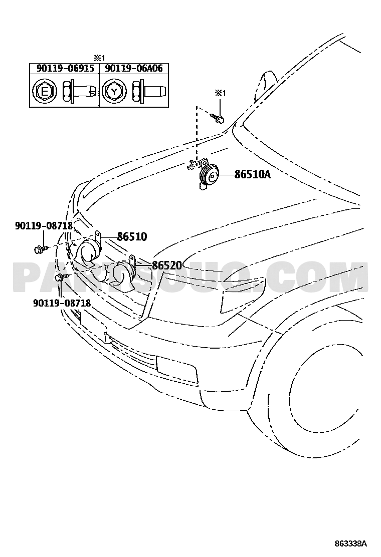 مخطط Toyota EPC لموضع البوري منخفض النغمة 86520-60260 | Toyota EPC low horn position diagram