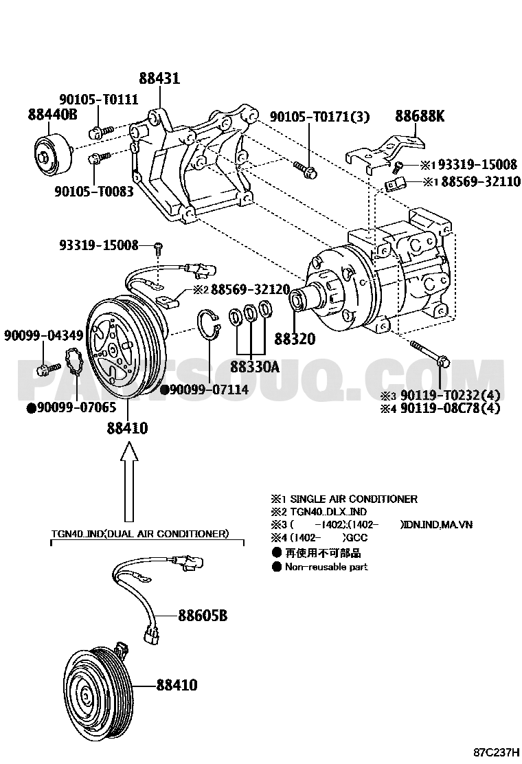 مخطط بكرة المكيف تويوتا رقم 88440-0K381 | A/C Idle Pulley Diagram