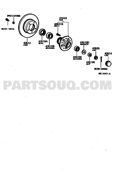 Partsouq EPC – 90368-45087 front axle outer bearing, 4Runner RN50, diagram 4303 callout 43510C