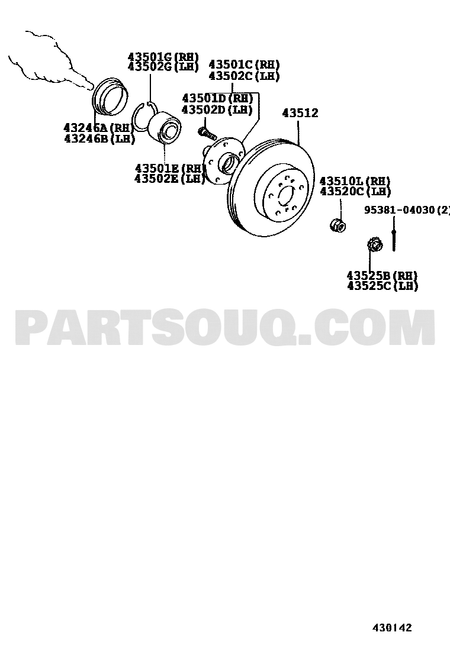 مخطط موضع رمان بلي صرة المحور تويوتا 90369-43008 | Toyota EPC bearing diagram