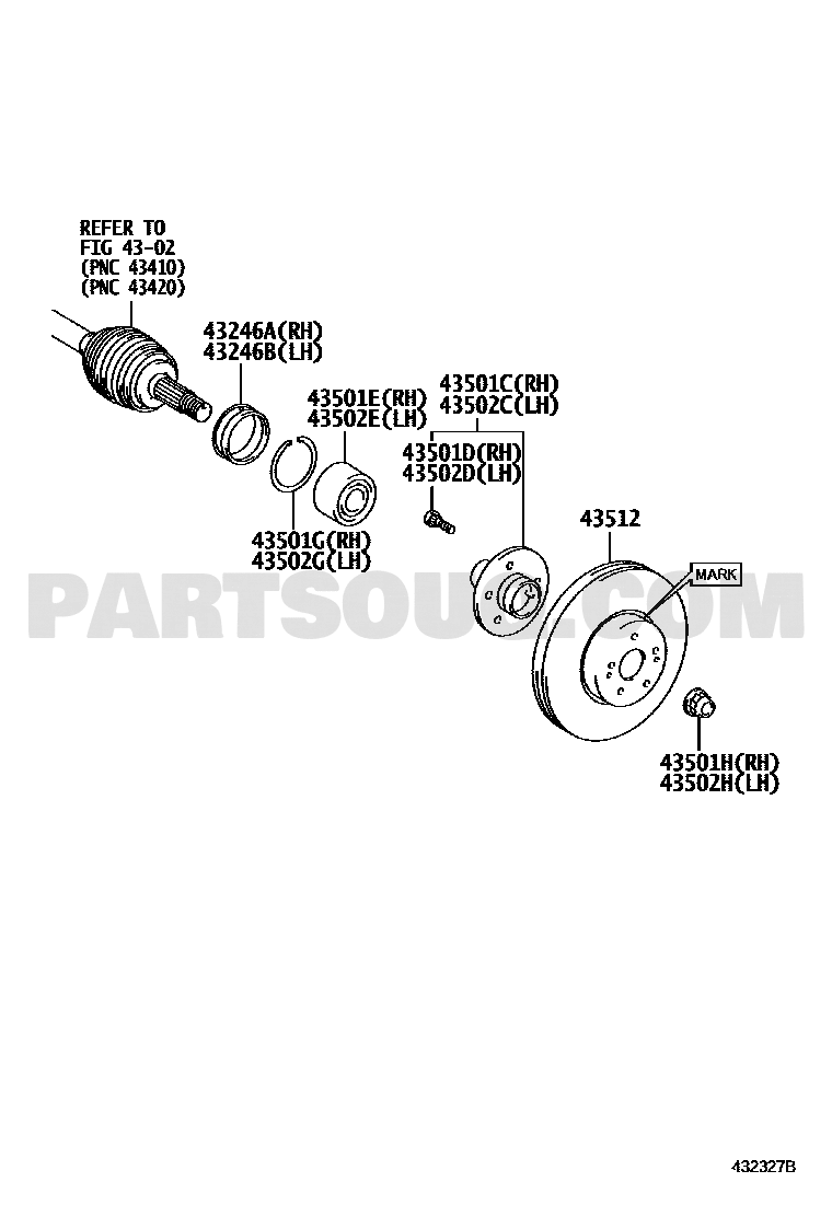 مخطط موضع رولمان المحور الأمامي 90369-T0007 في كامري وأوريون | Toyota EPC front axle hub bearing