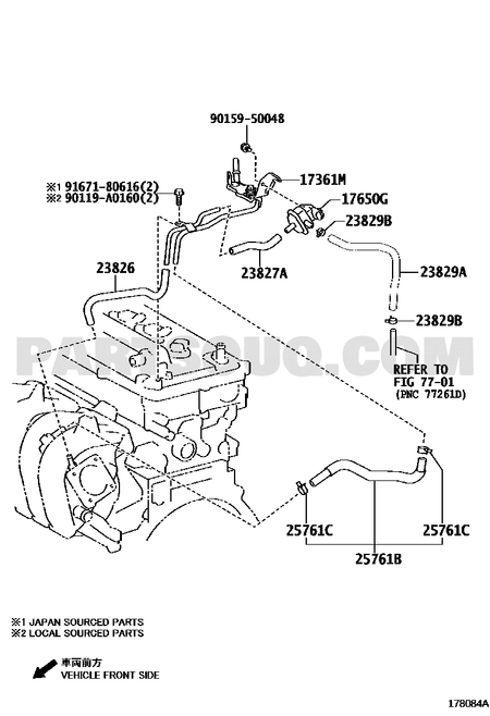 مخطط Toyota EPC لموضع صمام الفاكيوم 90910-12283 | Toyota EPC callout 17650G